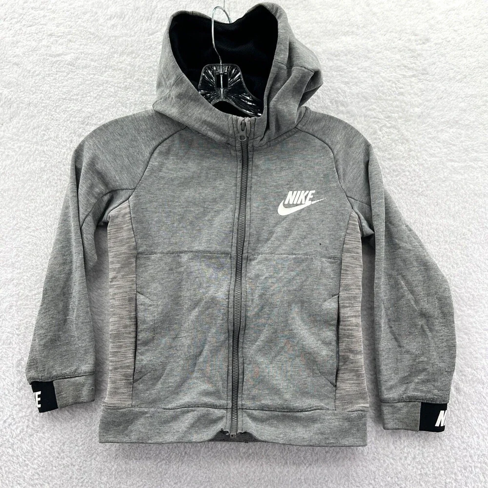 Nike Hoodie Boys XS Gray Full Zip Zip Long Sleeve‎ Jacket Logo Youth Extra Small